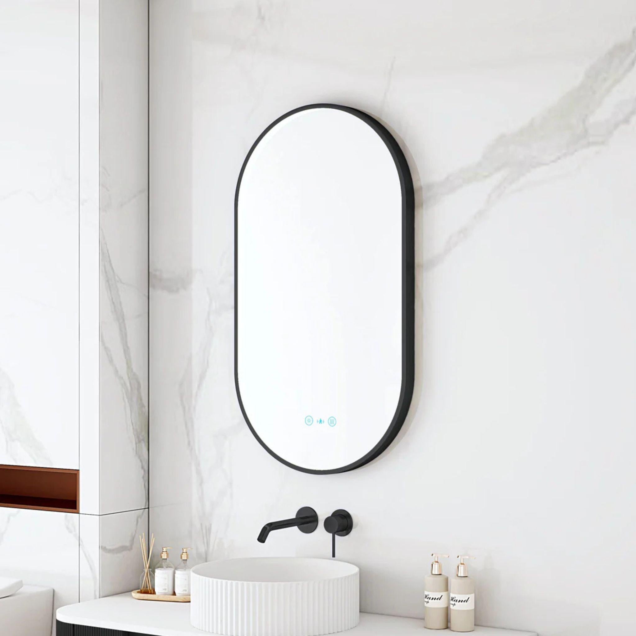 MERCIO MAIA FRAMED OVAL LED MIRROR MATTE BLACK 500X900MM