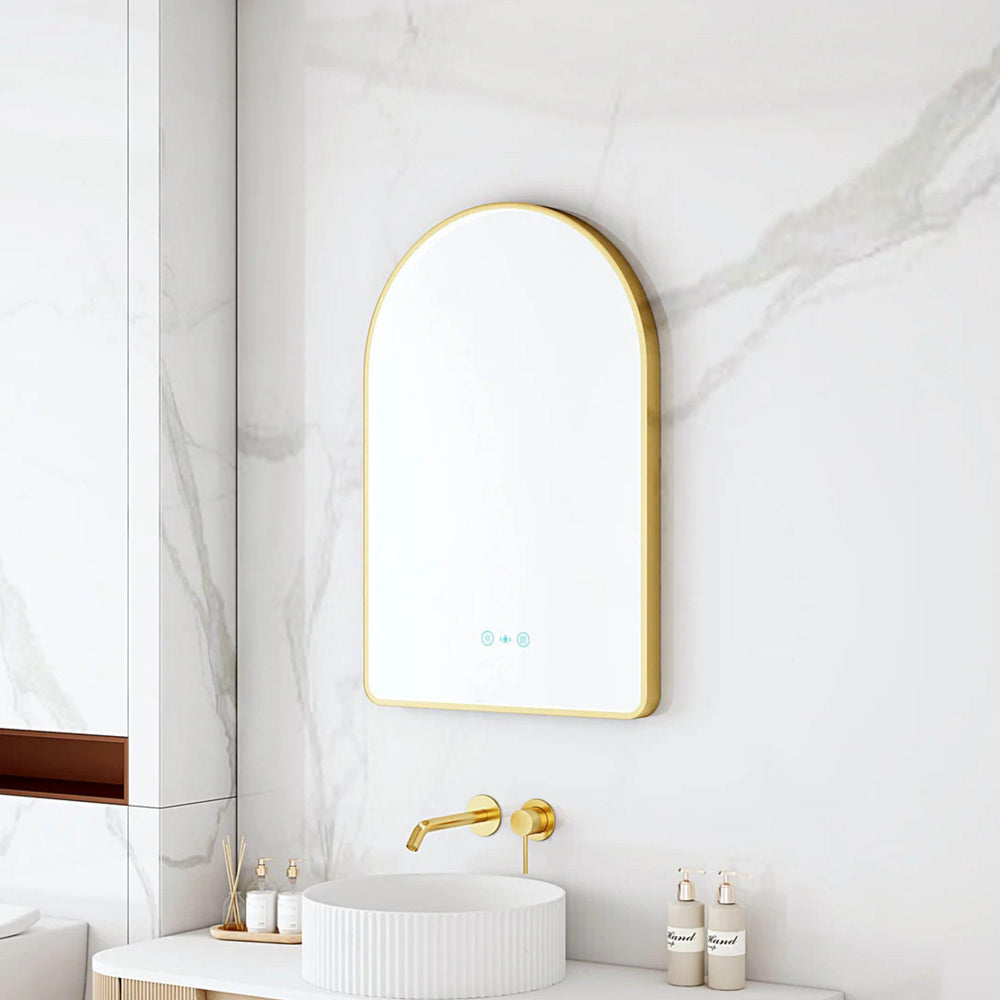 MERCIO MAIA FRAMED ARCH LED MIRROR BRUSHED NICKEL 600X900MM
