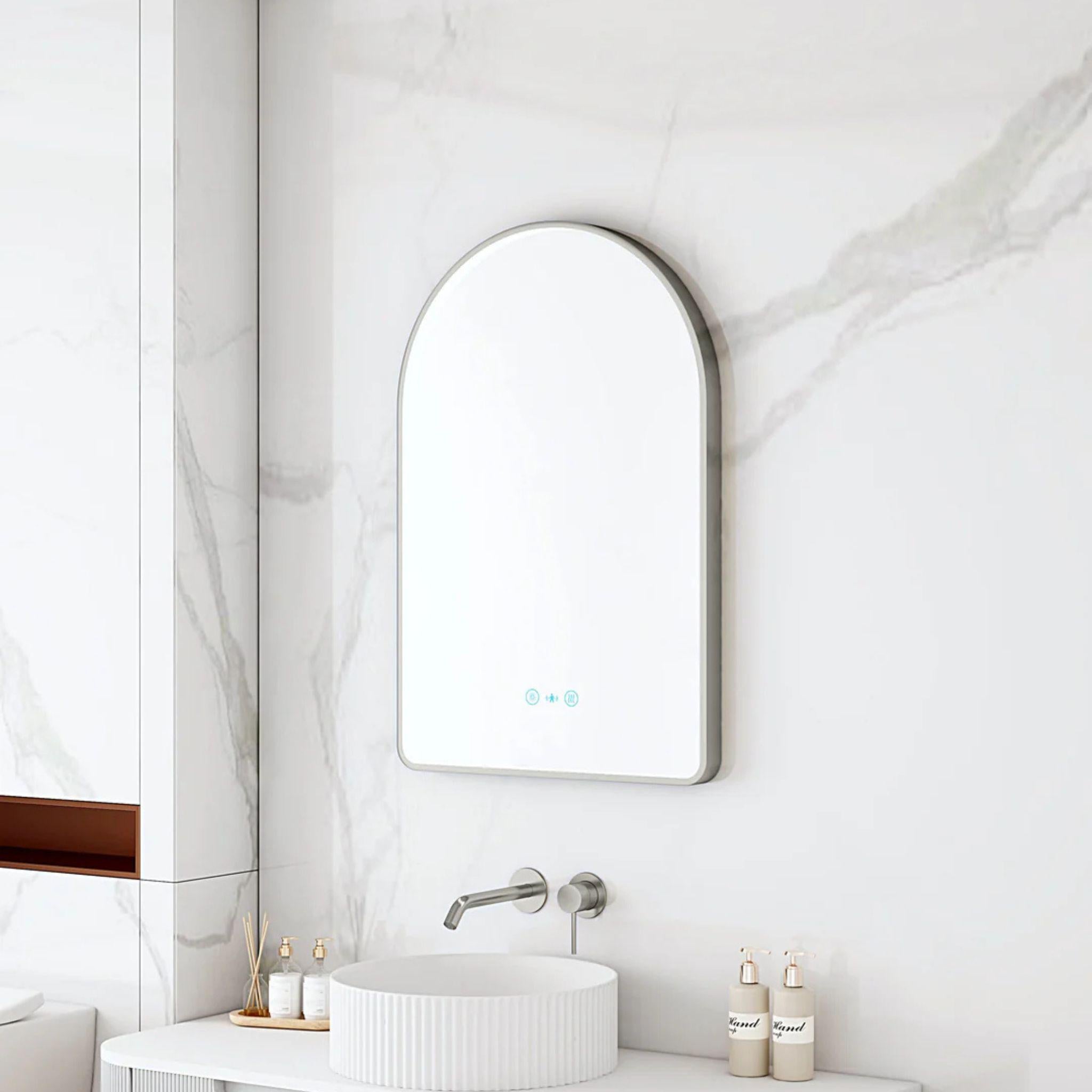 MERCIO MAIA FRAMED ARCH LED MIRROR GUN METAL 600X900MM
