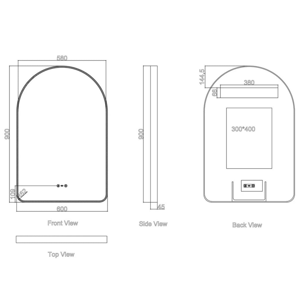 MERCIO MAIA FRAMED ARCH LED MIRROR GUN METAL 600X900MM
