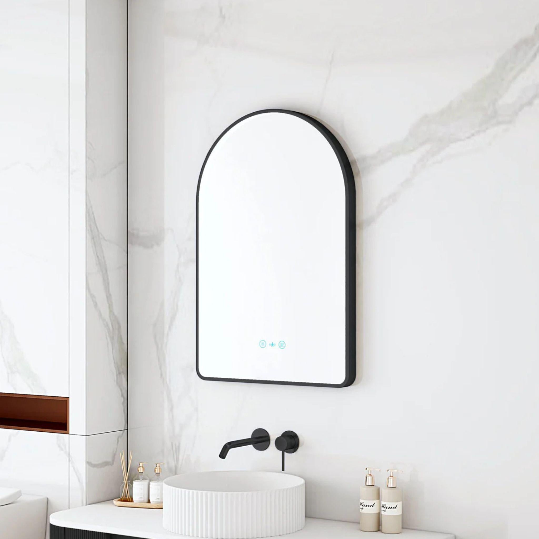 MERCIO MAIA FRAMED ARCH LED MIRROR MATTE BLACK 600X900MM
