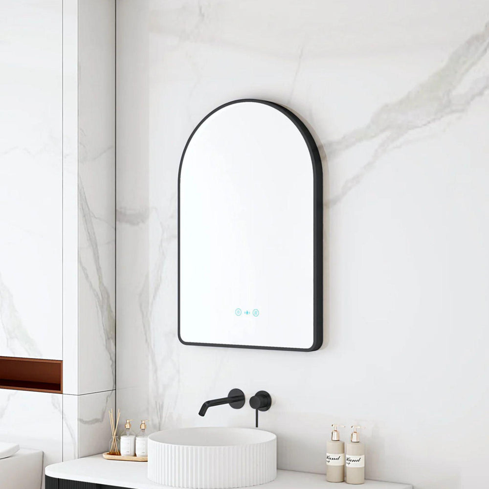 MERCIO MAIA FRAMED ARCH LED MIRROR MATTE BLACK 600X900MM