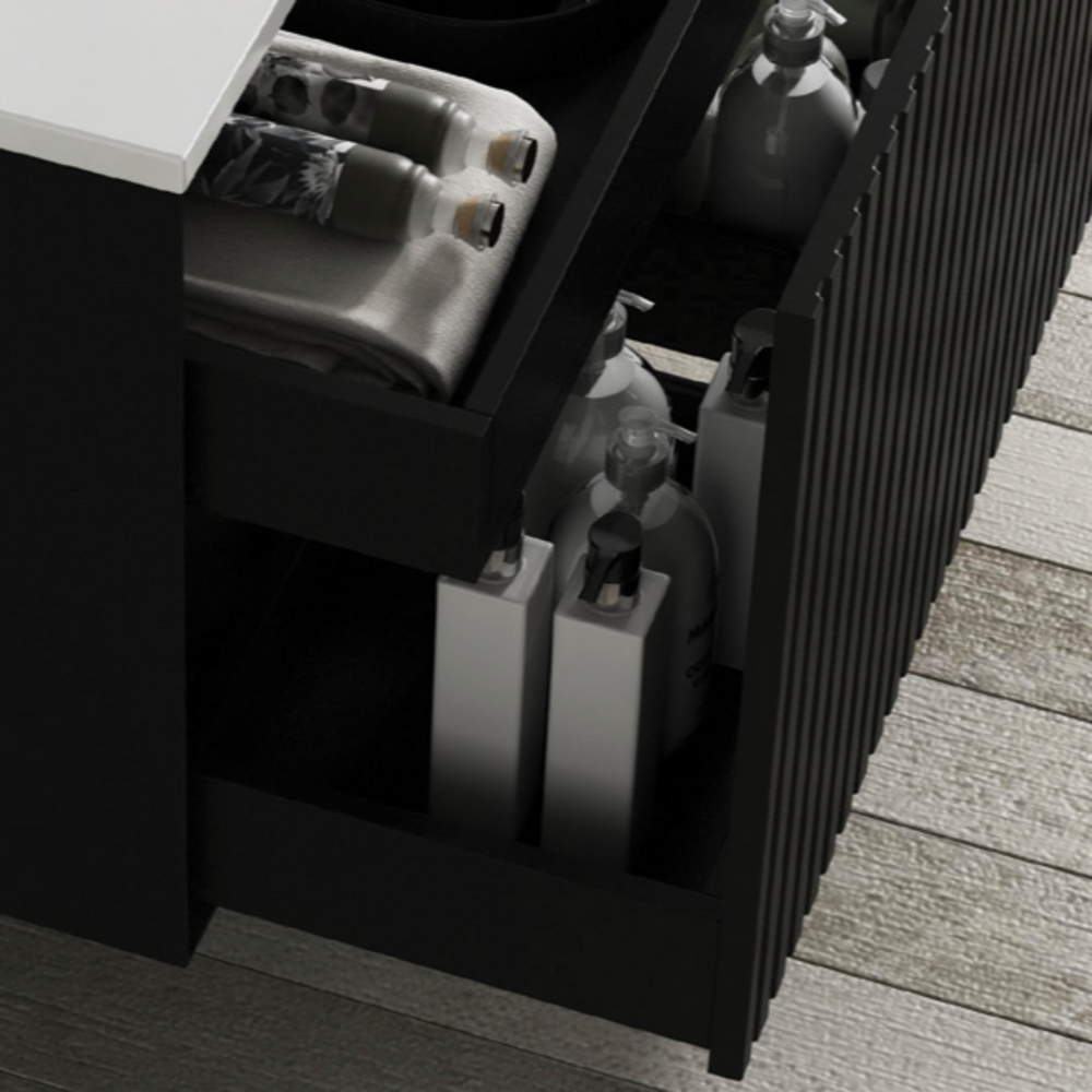 OTTI MARLO MATTE BLACK 1500MM DOUBLE BOWL WALL HUNG VANITY