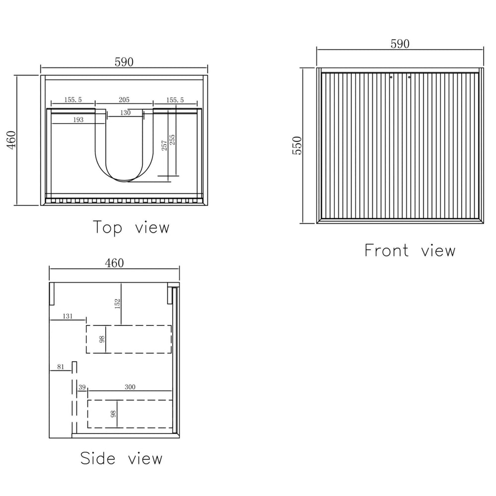 OTTI MARLO MATTE BLACK 600MM SINGLE BOWL WALL HUNG VANITY