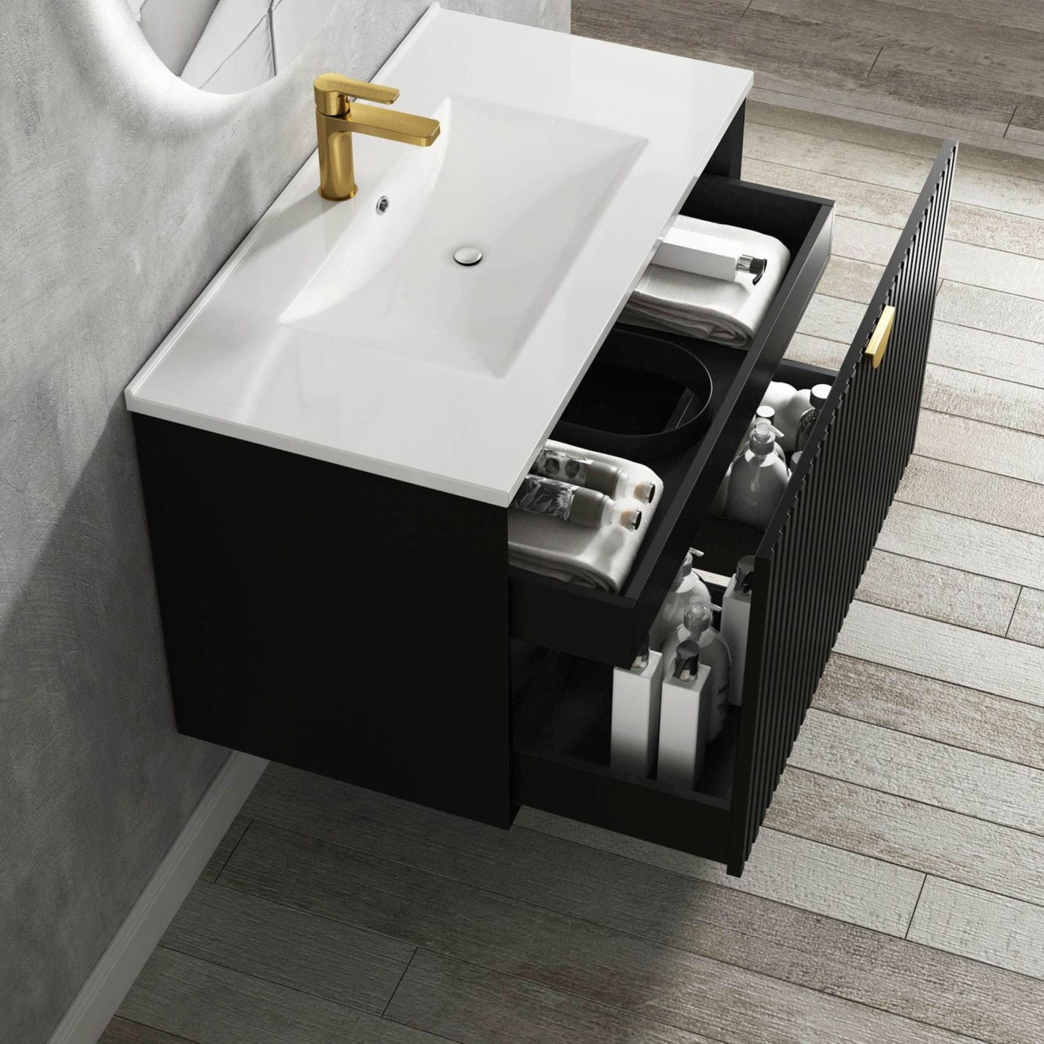OTTI MARLO MATTE BLACK 750MM SINGLE BOWL WALL HUNG VANITY