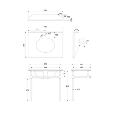TURNER HASTINGS MAYER BASIN STAND WITH REAL CARRARA MARBLE TOP CHROME 750MM