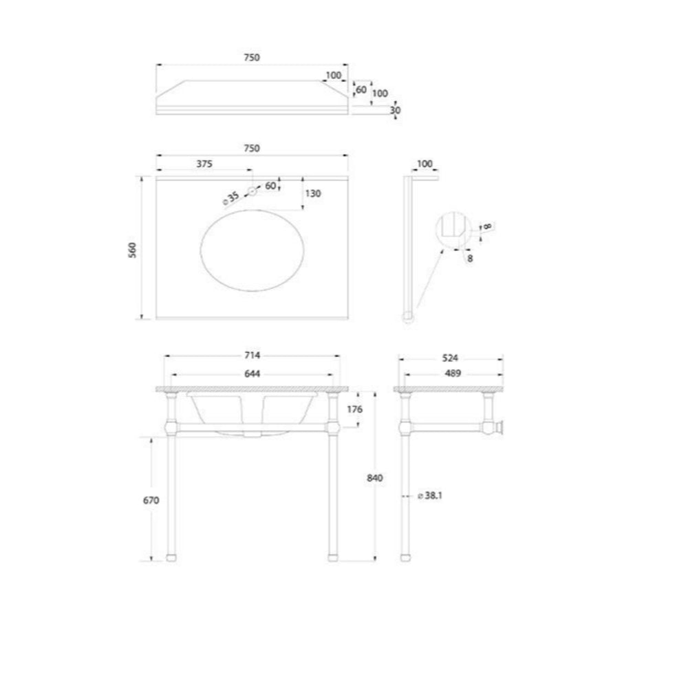 TURNER HASTINGS MAYER BASIN STAND WITH REAL CARRARA MARBLE TOP BRUSHED BRASS 750MM