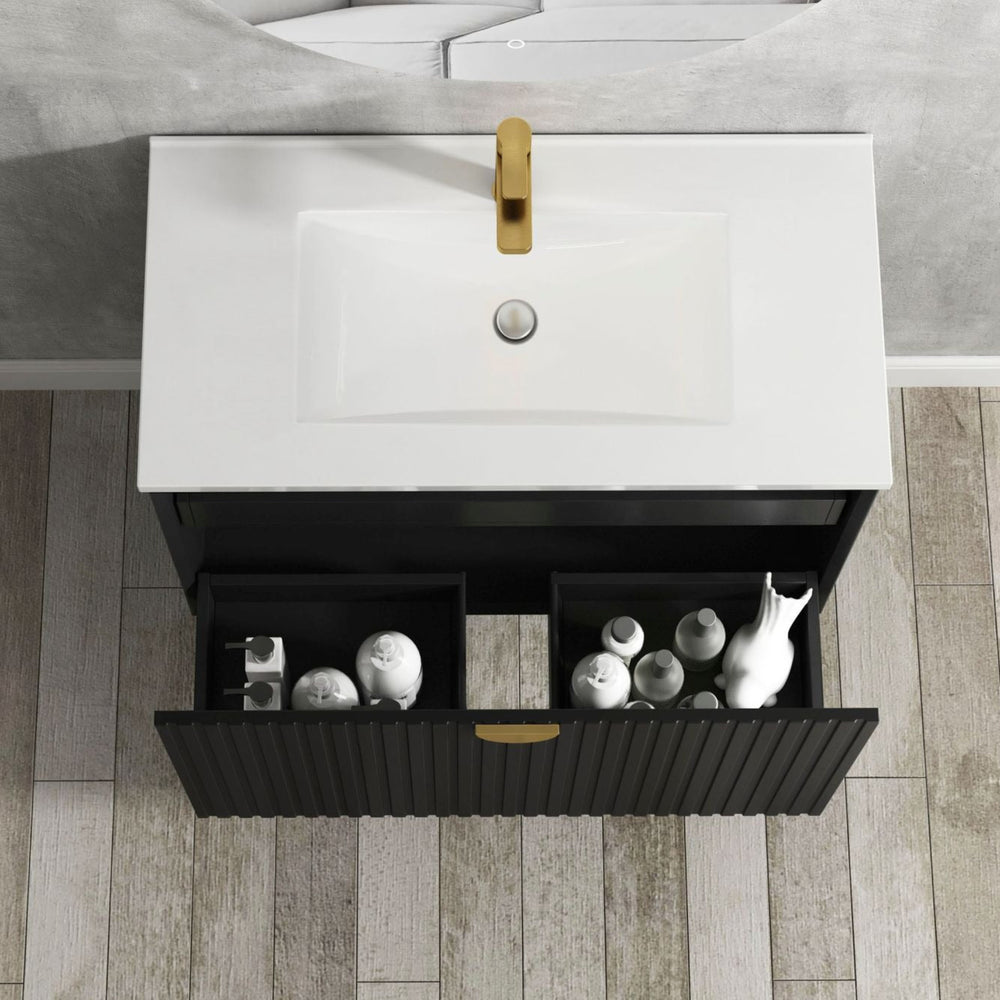 OTTI MARLO MATTE BLACK 900MM SINGLE BOWL WALL HUNG VANITY