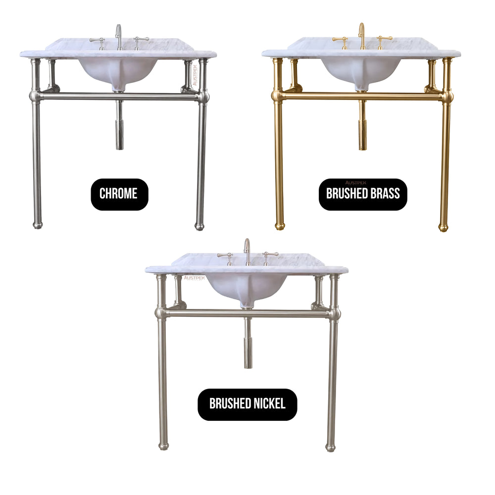 TURNER HASTINGS MAYER BASIN STAND WITH REAL CARRARA MARBLE TOP BRUSHED BRASS 900MM