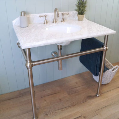 TURNER HASTINGS MAYER BASIN STAND WITH REAL CARRARA MARBLE TOP BRUSHED NICKEL 900MM