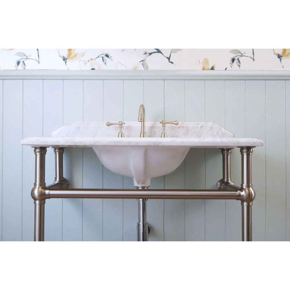 TURNER HASTINGS MAYER BASIN STAND WITH REAL CARRARA MARBLE TOP BRUSHED NICKEL 900MM