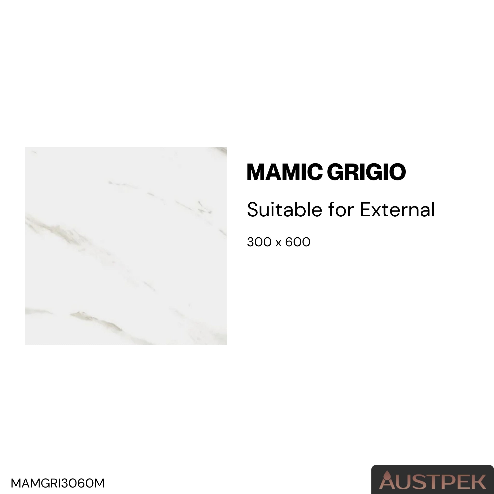 ELITE IMPORTERS MAMIC GRIGIO MATTE 300X600MM RECTANGULAR TILE (PER BOX)