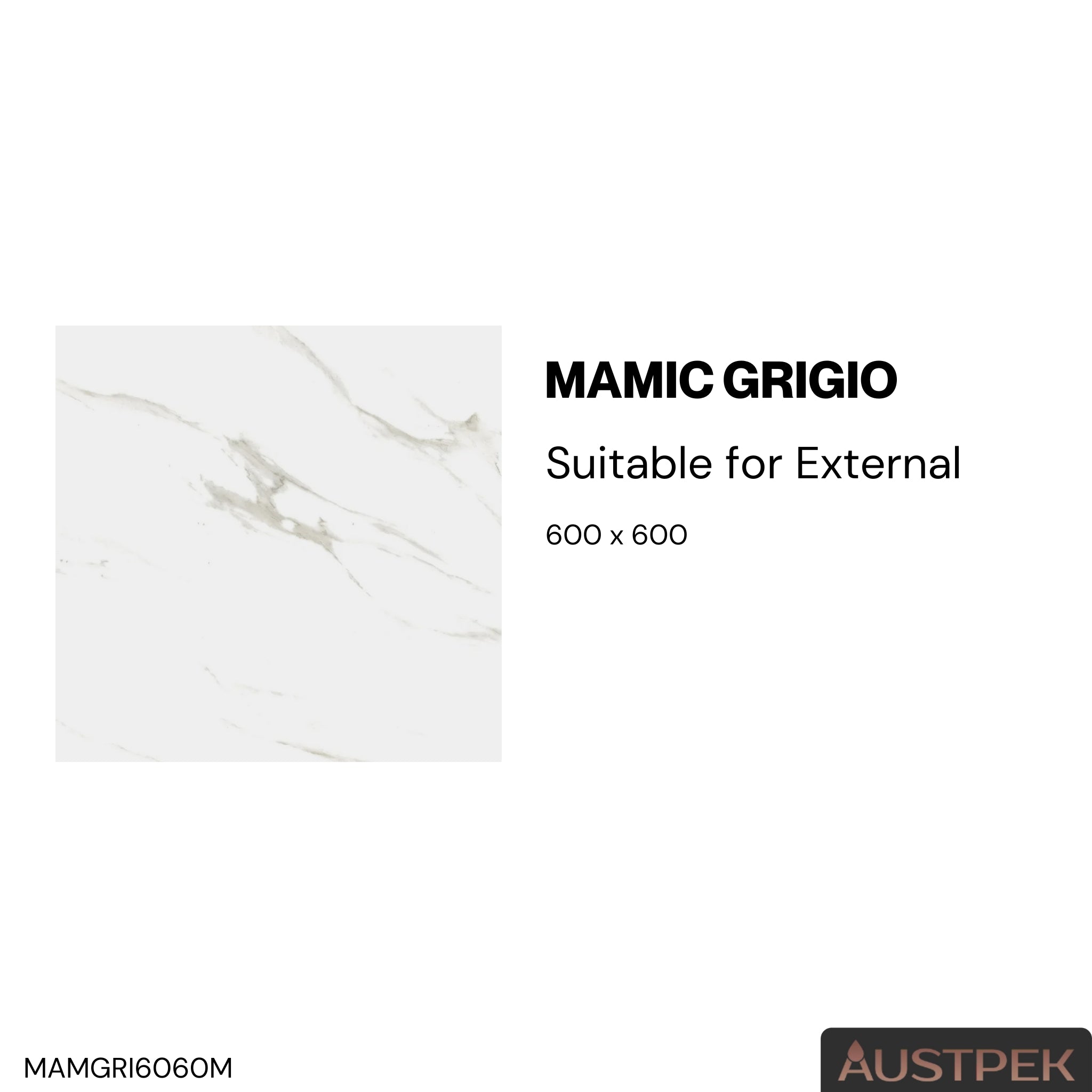 ELITE IMPORTERS MAMIC GRIGIO MATTE 600X600MM SQUARE TILE (PER BOX)