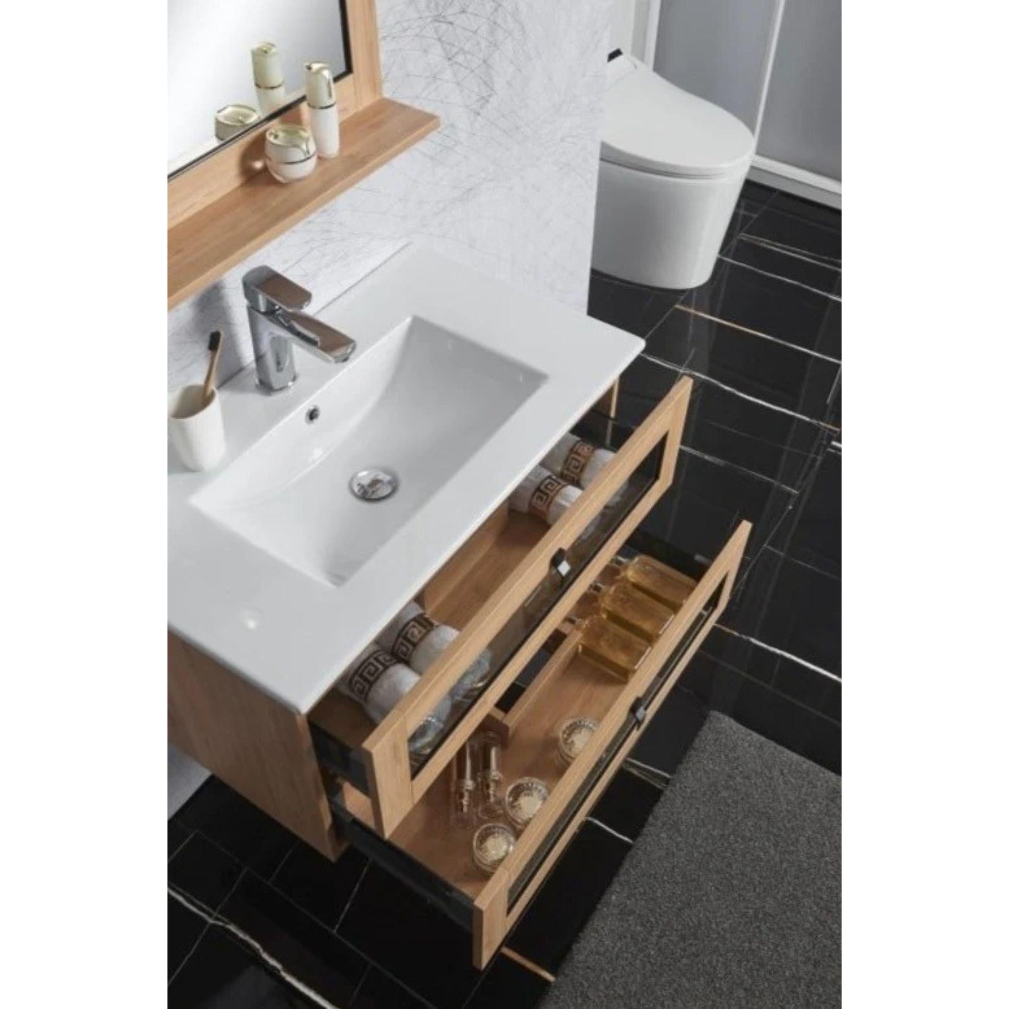 BELBAGNO MANHATTAN WHITE OAK II 600MM SINGLE BOWL WALL HUNG VANITY AND BASIN
