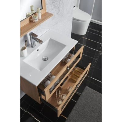 BELBAGNO MANHATTAN WHITE OAK II 600MM SINGLE BOWL WALL HUNG VANITY AND BASIN