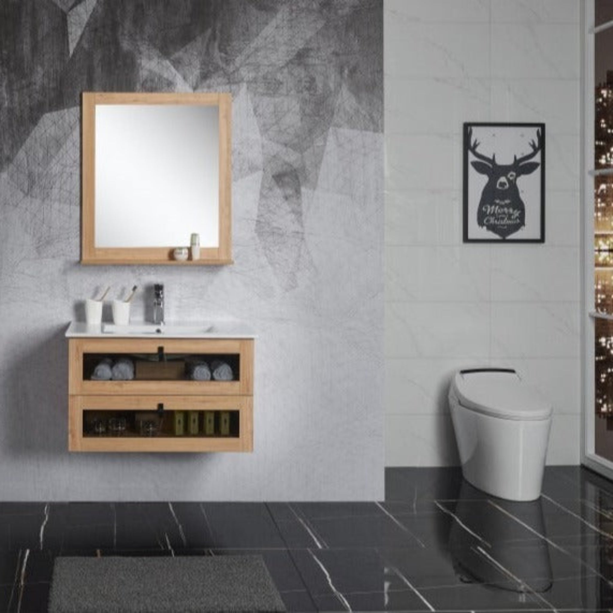 BELBAGNO MANHATTAN WHITE OAK II 600MM SINGLE BOWL WALL HUNG VANITY AND BASIN