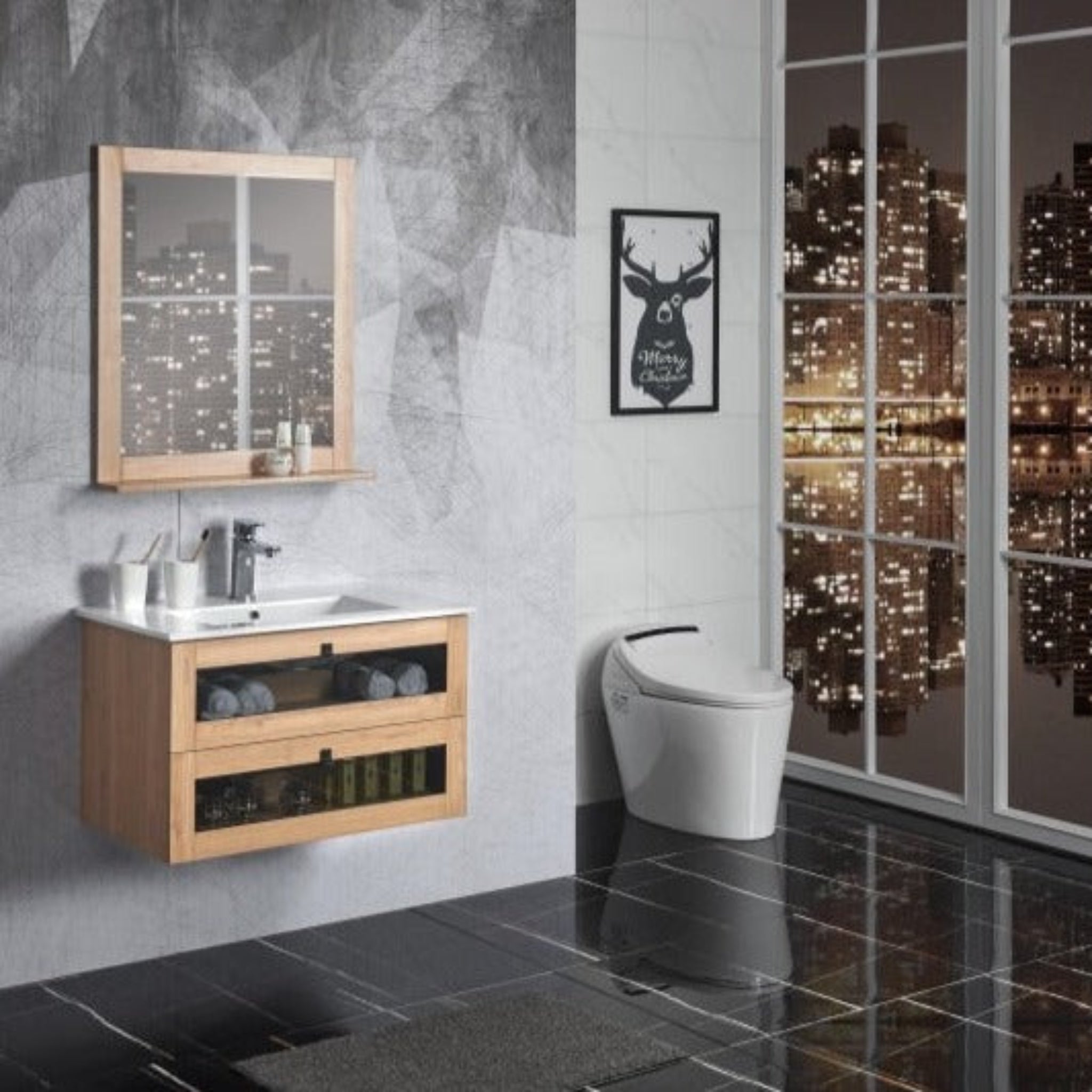 BELBAGNO MANHATTAN WHITE OAK II 600MM SINGLE BOWL WALL HUNG VANITY AND BASIN