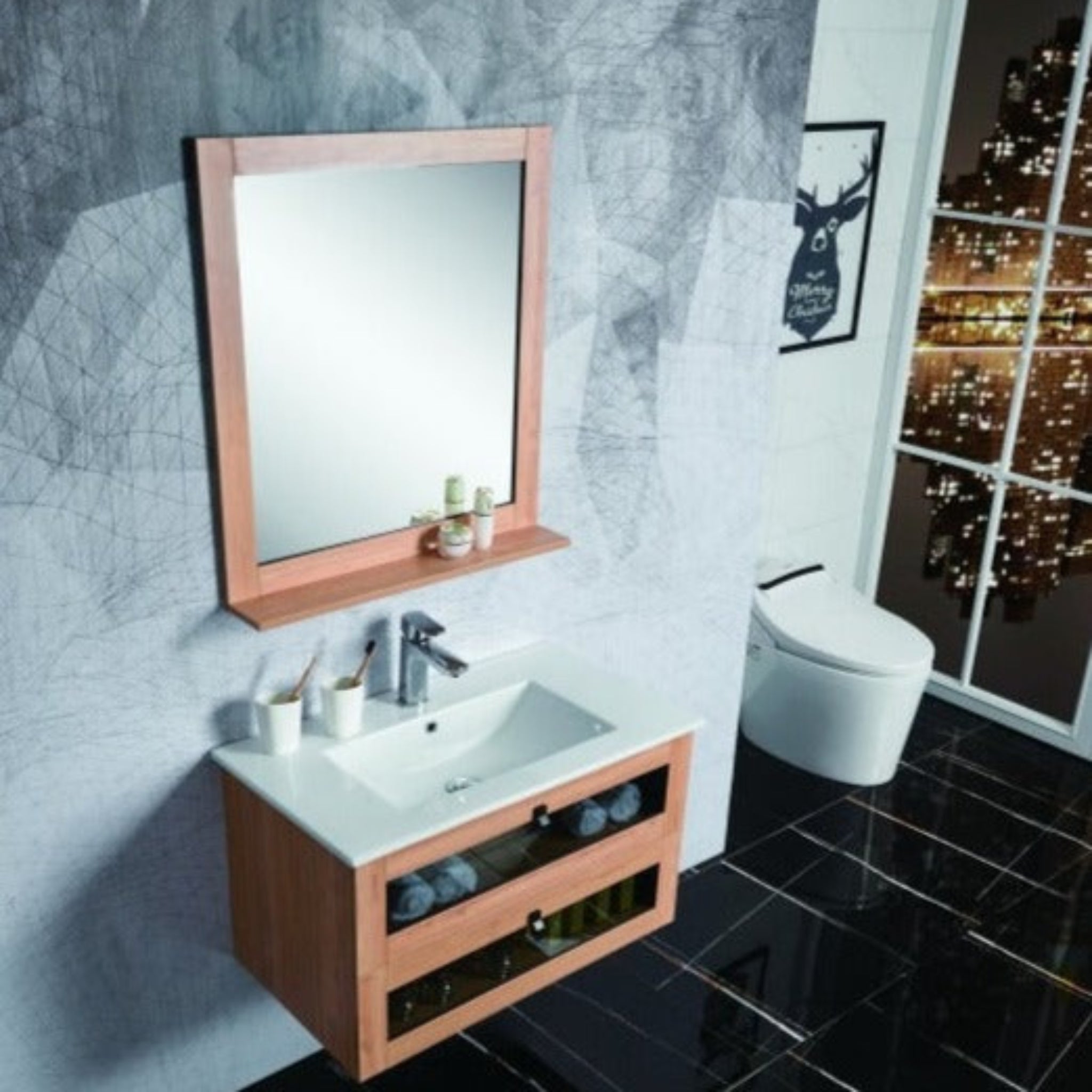BELBAGNO MANHATTAN WHITE OAK II 600MM SINGLE BOWL WALL HUNG VANITY AND BASIN