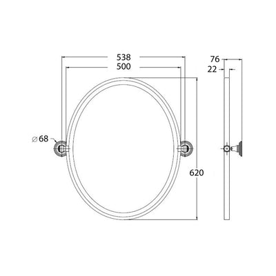 TURNER HASTINGS MAYER FRAMED PIVOT OVAL MIRROR MATTE BLACK 538X620MM