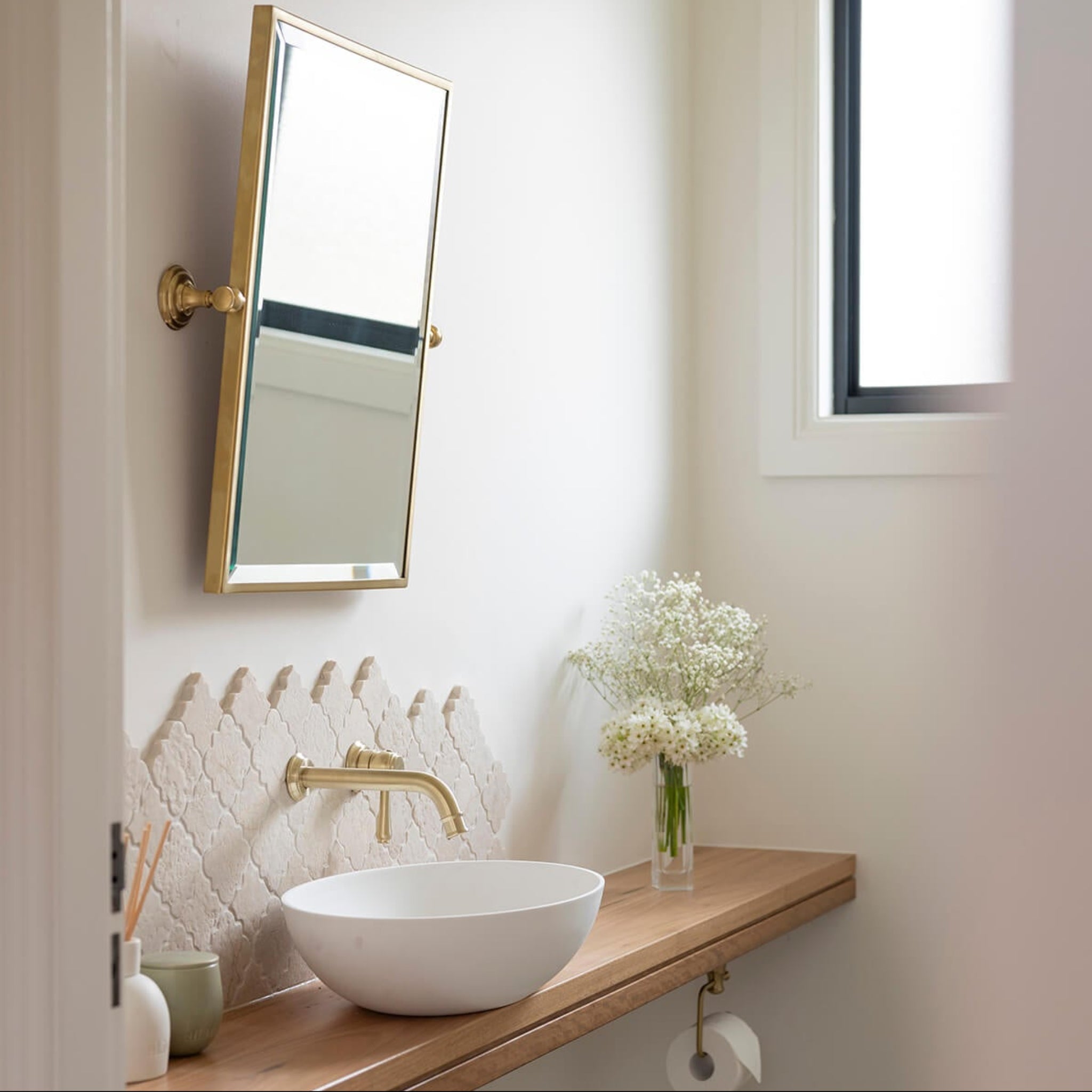 TURNER HASTINGS MAYER FRAMED PIVOT RECTANGULAR MIRROR BRUSHED BRASS 495X610MM