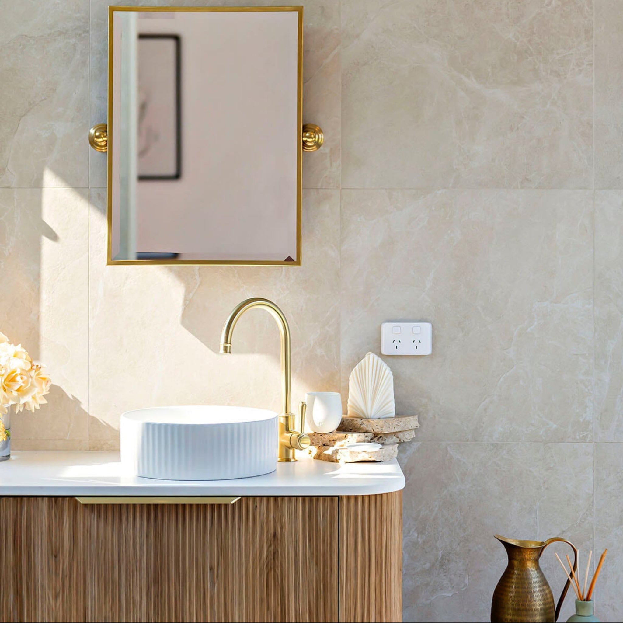 TURNER HASTINGS MAYER FRAMED PIVOT RECTANGULAR MIRROR BRUSHED BRASS 495X610MM