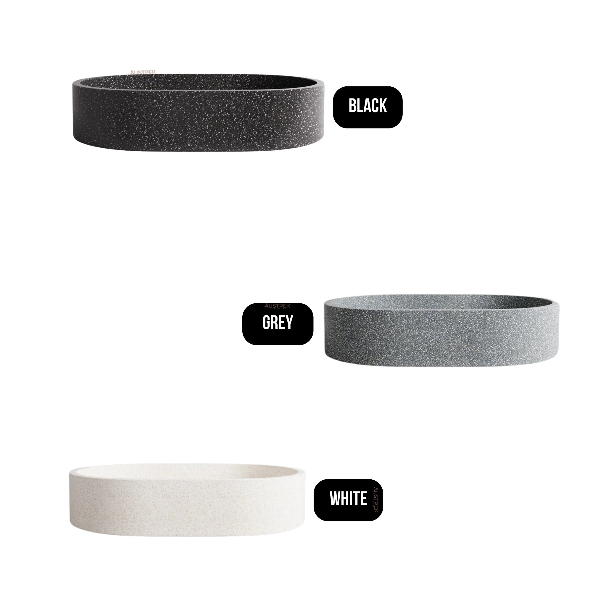 MADU MARGO OVAL ABOVE COUNTER BASIN TERRAZO STONE SEAMLESS EDGE BLACK 575MM