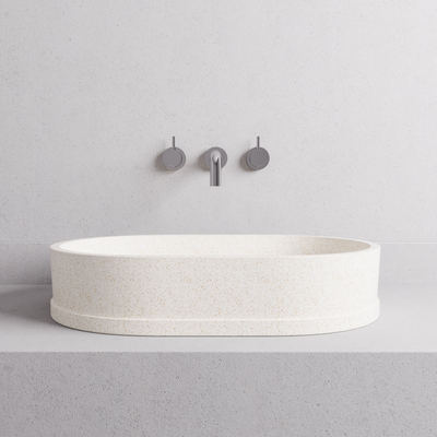 MADU MARGO OVAL ABOVE COUNTER BASIN TERRAZO STONE PROUD EDGE WHITE 585MM