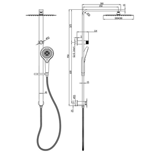 LINSOL MASON SHOWER COMBINATION 300MM SQUARE - Technical Drawing