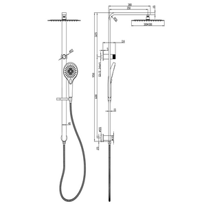 LINSOL MASON SHOWER COMBINATION 300MM SQUARE - Technical Drawing