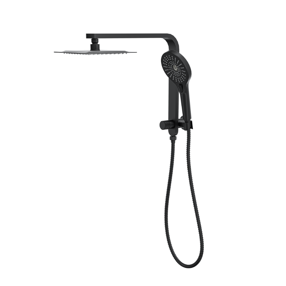 LINSOL MASON SHORT SHOWER COMBINATION AND MULTIFUNCTION HANDPIECE WITH 200MM SQUARE HEAD MATTE BLACK