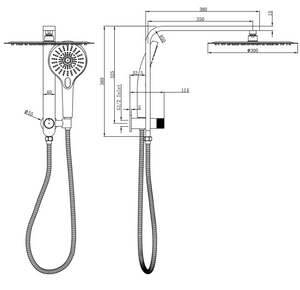 Linsol Mason Short Shower Combination Multifunction 300mm dimensions
