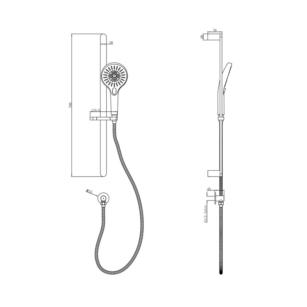 LINSOL MASON SLIDING SHOWER RAIL - Technical Drawing