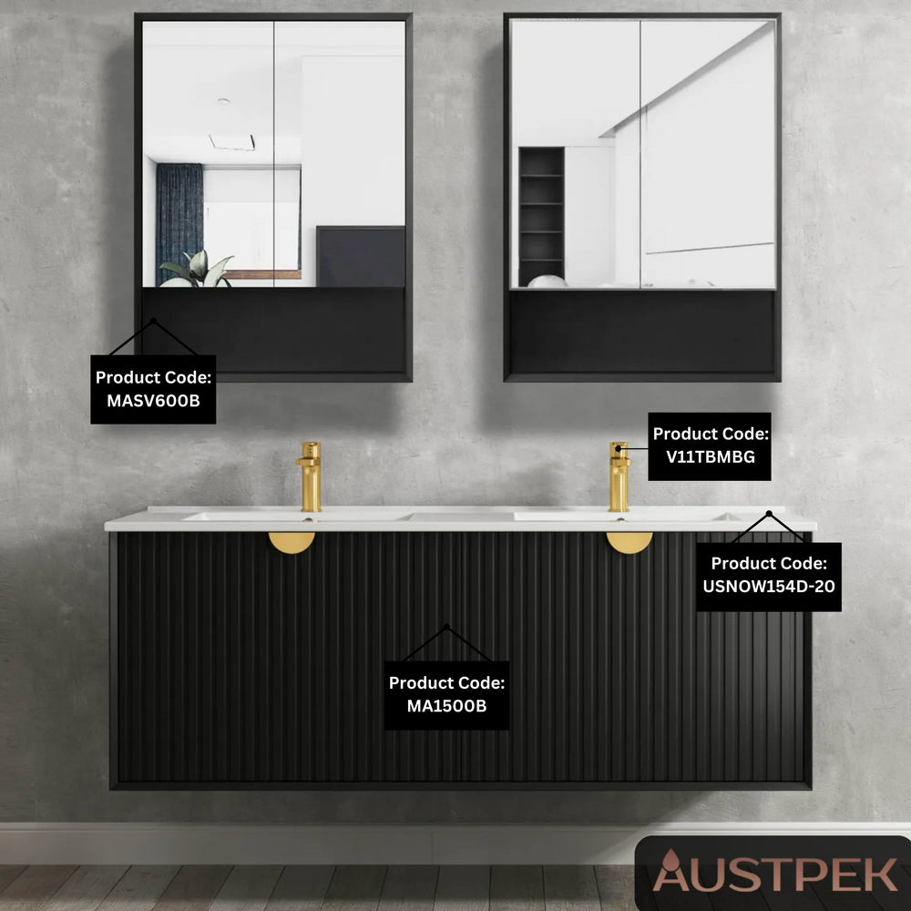 OTTI MARLO WALL HUNG BLACK SHAVING CABINET 600X800MM