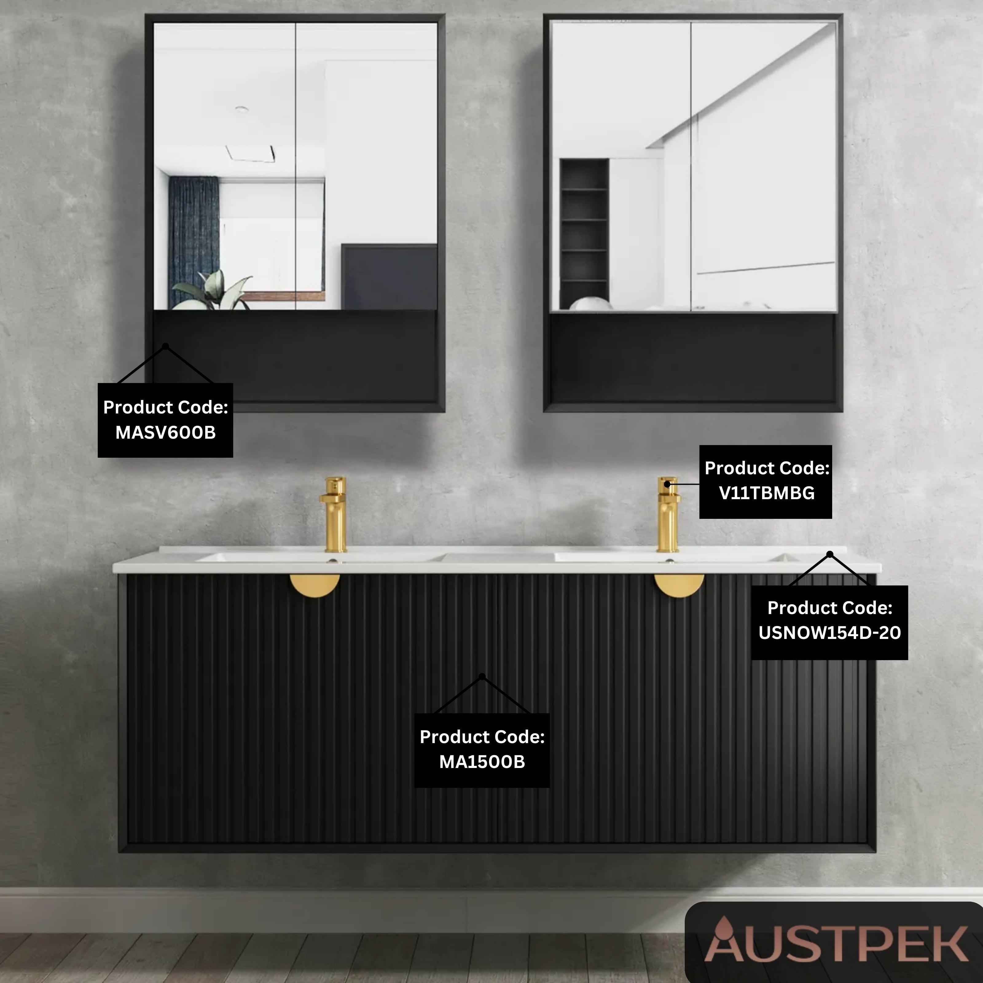 OTTI MARLO WALL HUNG BLACK SHAVING CABINET 600X800MM