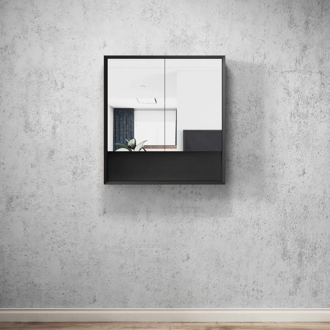 OTTI MARLO MATTE BLACK WALL HUNG SHAVING CABINET 750X800MM
