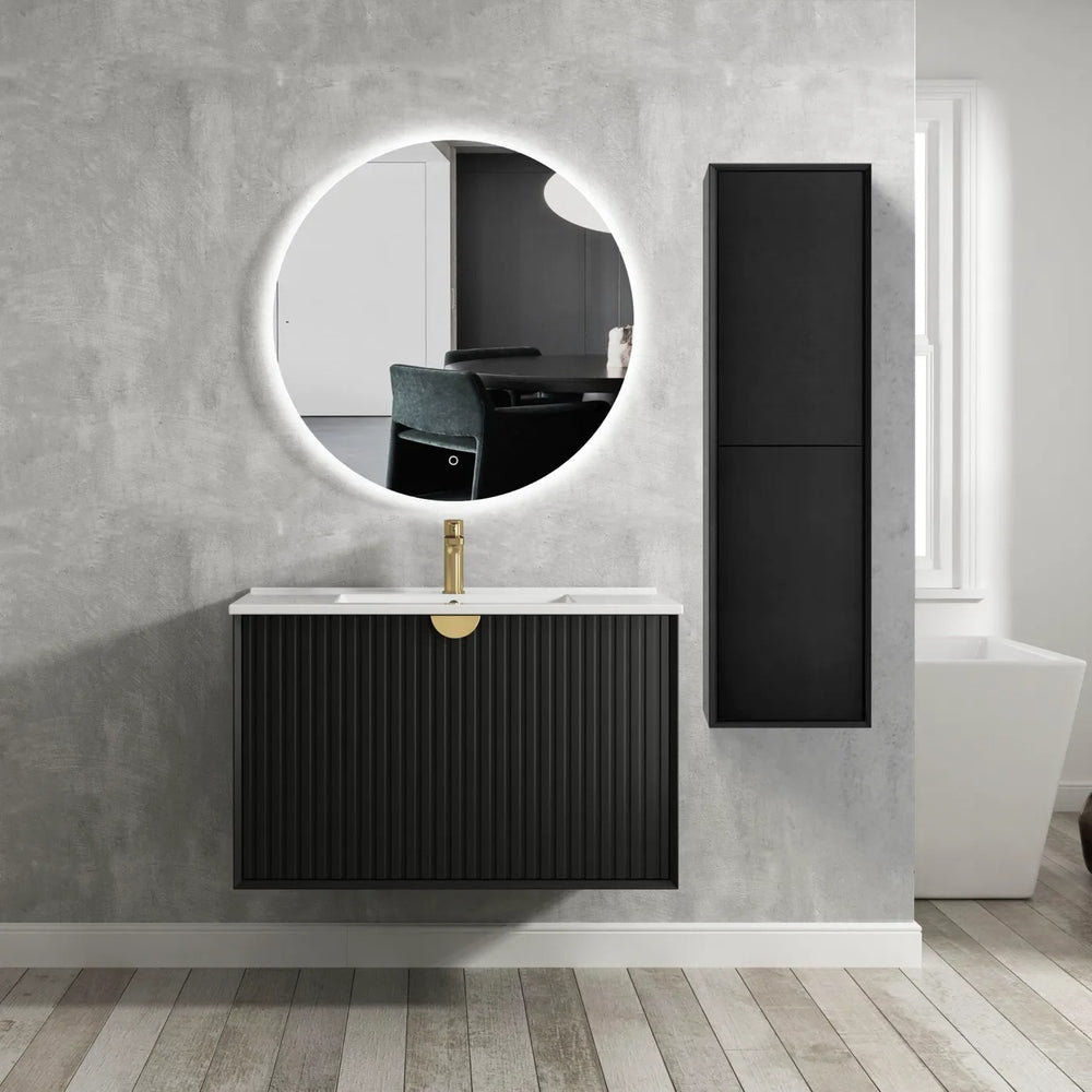 OTTI MARLO WALL HUNG TALL BOY MATTE BLACK 350MM X 1200MM