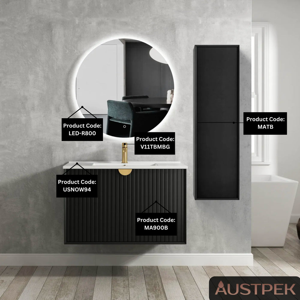 OTTI MARLO WALL HUNG TALL BOY MATTE BLACK 350MM X 1200MM