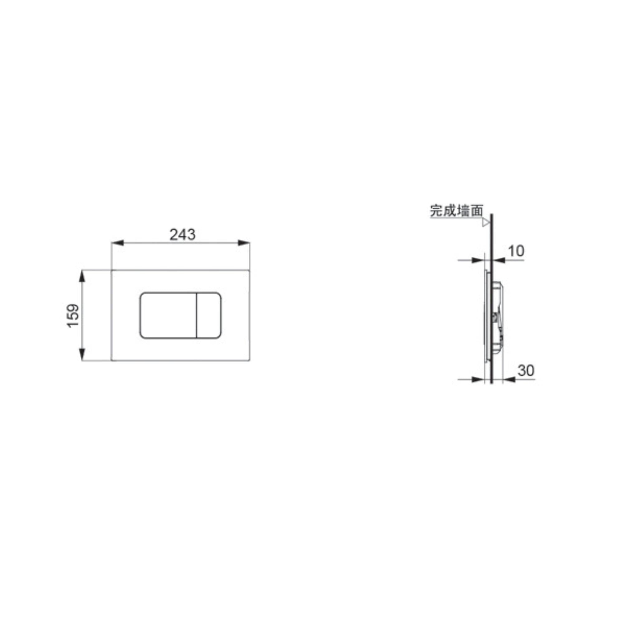 TOTO AXENT RECTANGULAR BUTTON FLUSH PLATE 243MM MATTE SILVER