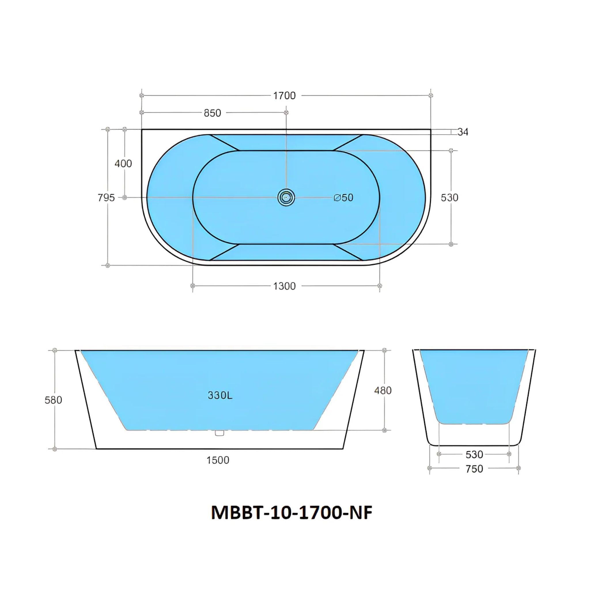 POSEIDON ELIVIA BACK TO WALL BATHTUB MATTE BLACK AND MATTE WHITE (AVAILABLE IN 1400MM, 1500MM AND 1700MM)