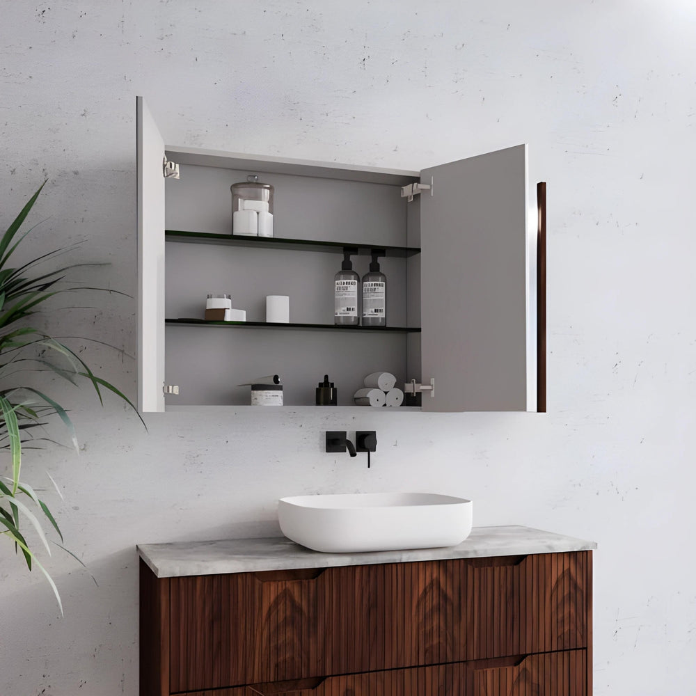 RIVA GENEVA FLUTED BROWN OAK MIRROR SHAVING CABINET 1200X720MM