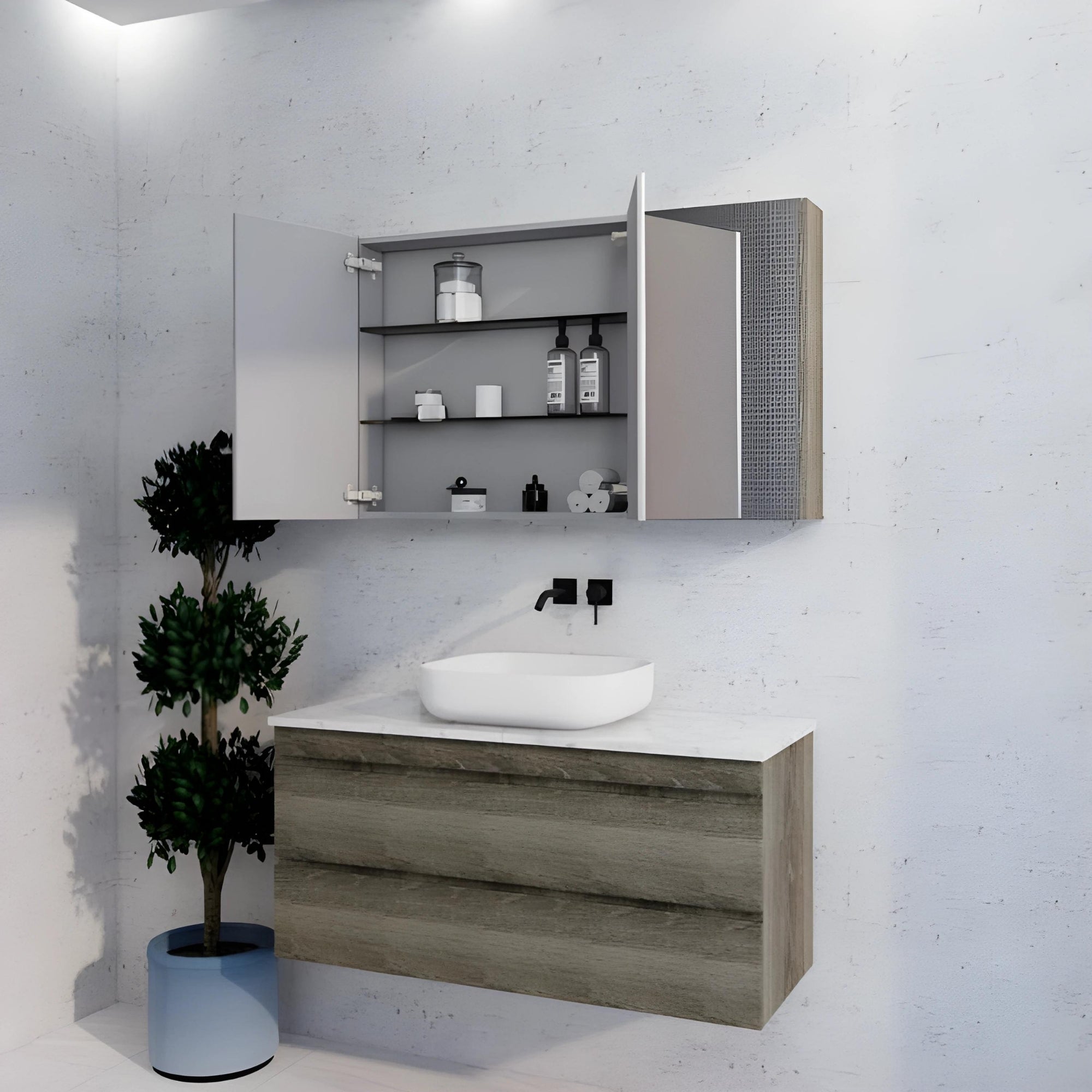 RIVA GENEVA DARK OAK MIRROR SHAVING CABINET 1200X720MM