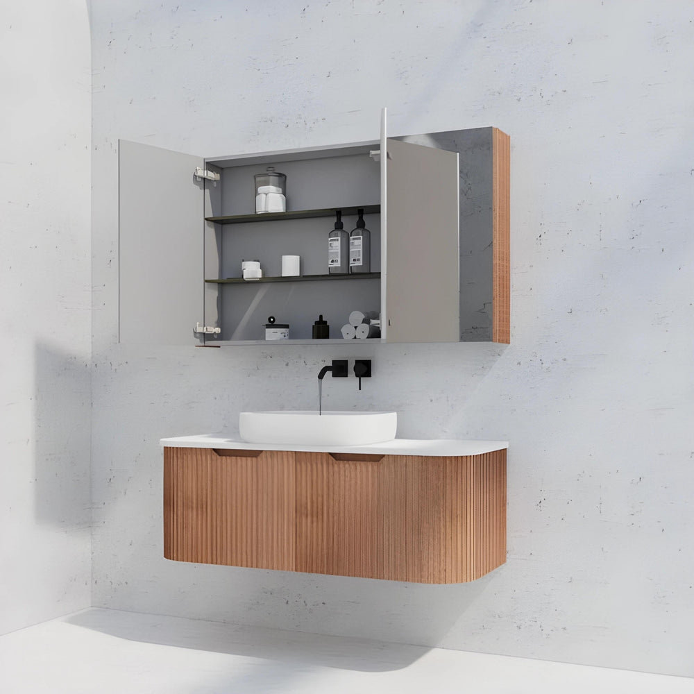 RIVA GENEVA FLUTED SOLID TIMBER MIRROR SHAVING CABINET 1200X720MM