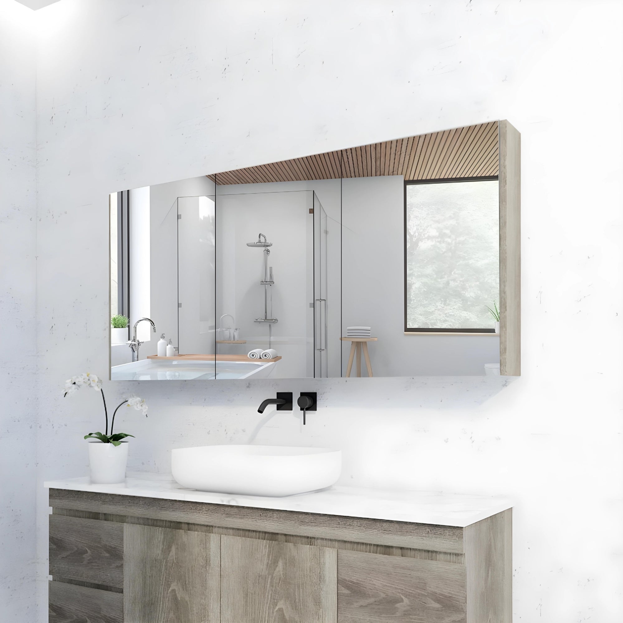 RIVA GENEVA DARK OAK MIRROR SHAVING CABINET 1500X720MM