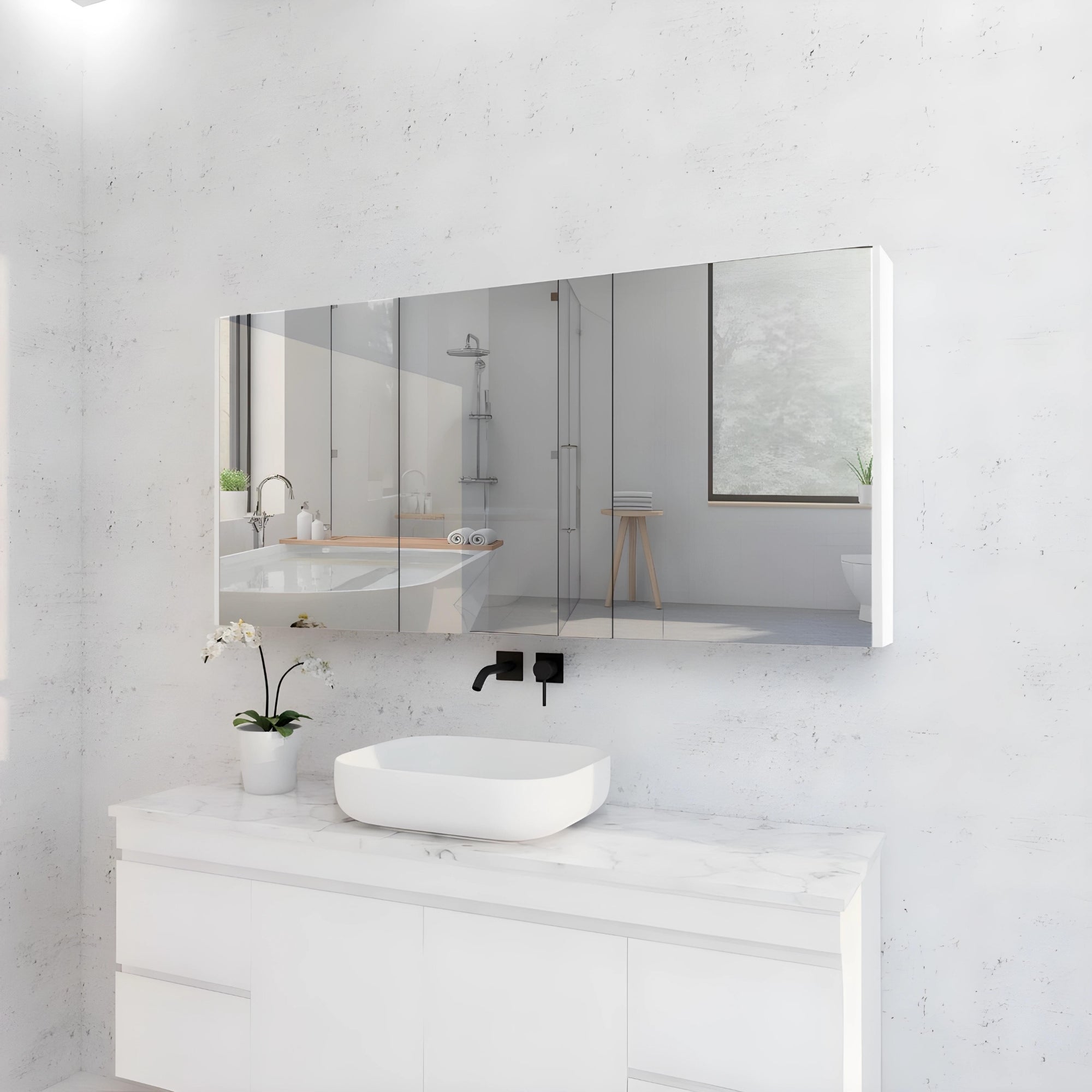 RIVA GENEVA GLOSS WHITE MIRROR SHAVING CABINET 1500X720MM