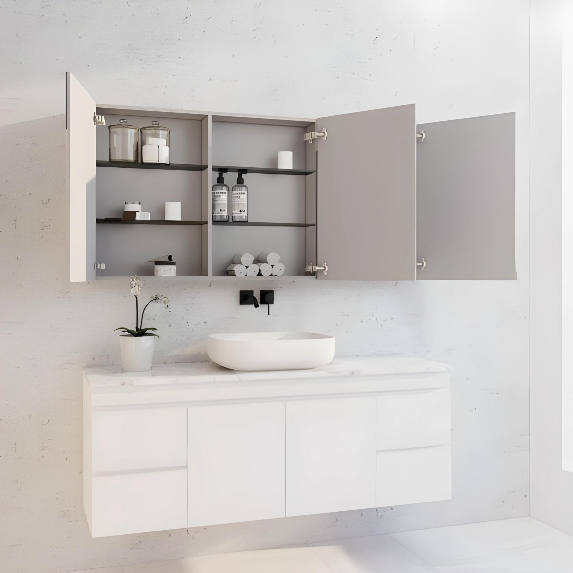 RIVA GENEVA GLOSS WHITE MIRROR SHAVING CABINET 1500X720MM