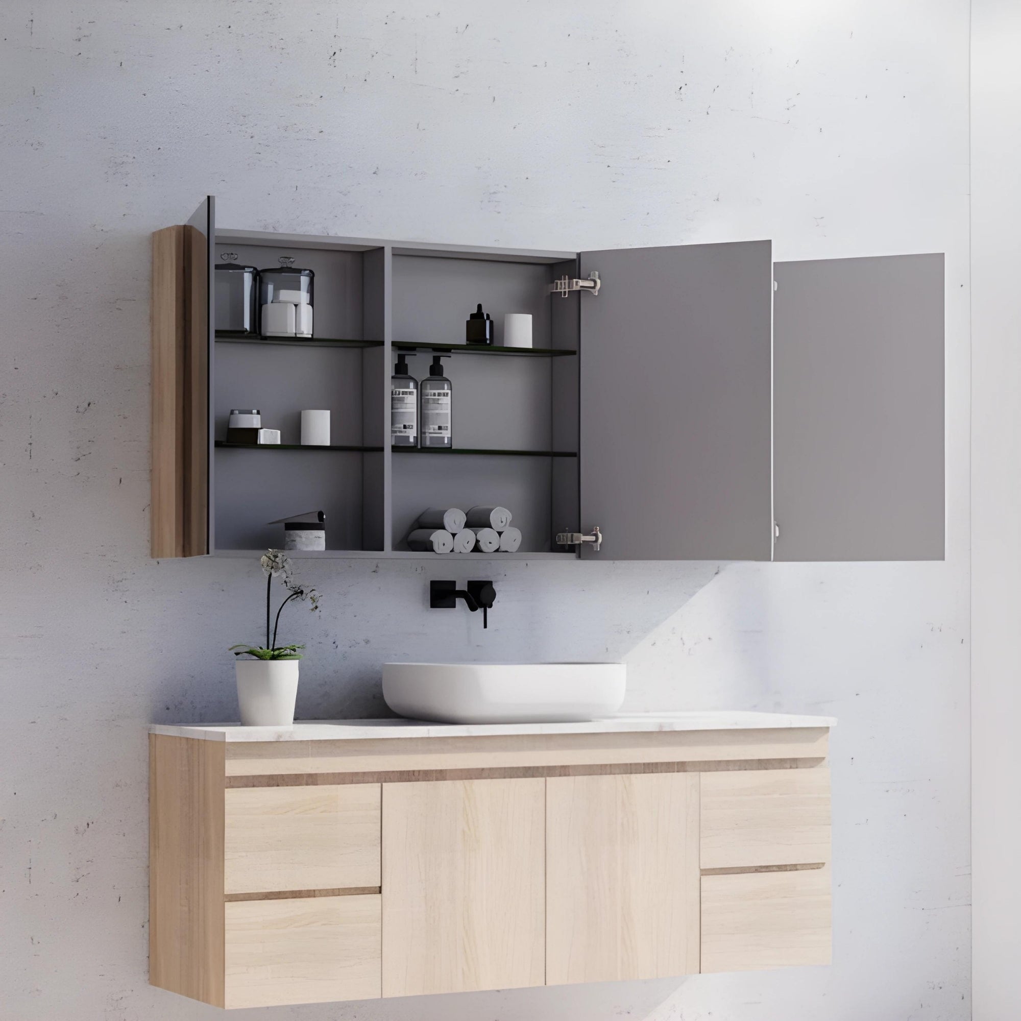 RIVA GENEVA LIGHT OAK MIRROR SHAVING CABINET 1500X720MM