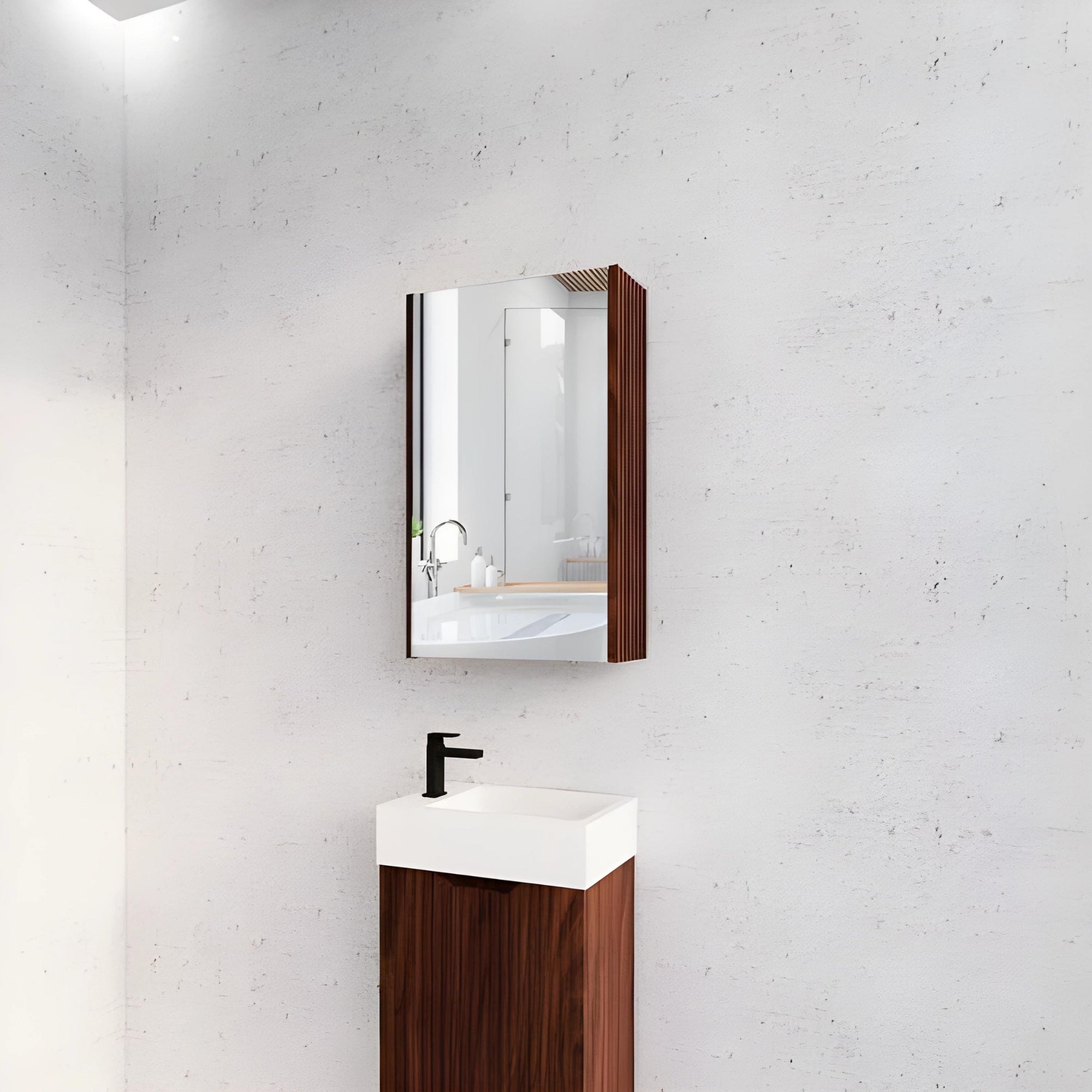 RIVA GENEVA FLUTED BROWN OAK MIRROR SHAVING CABINET 450X720MM