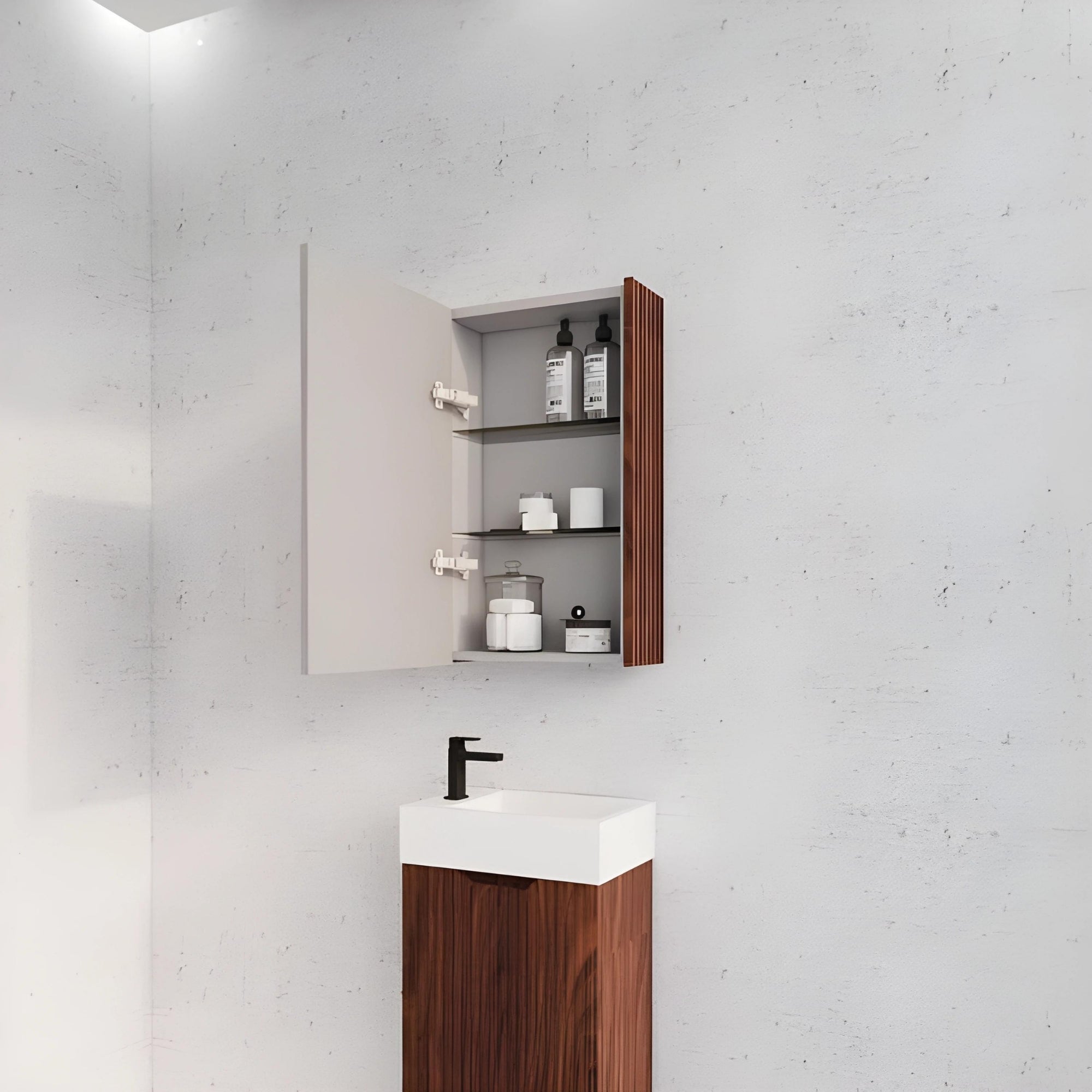 RIVA GENEVA FLUTED BROWN OAK MIRROR SHAVING CABINET 450X720MM