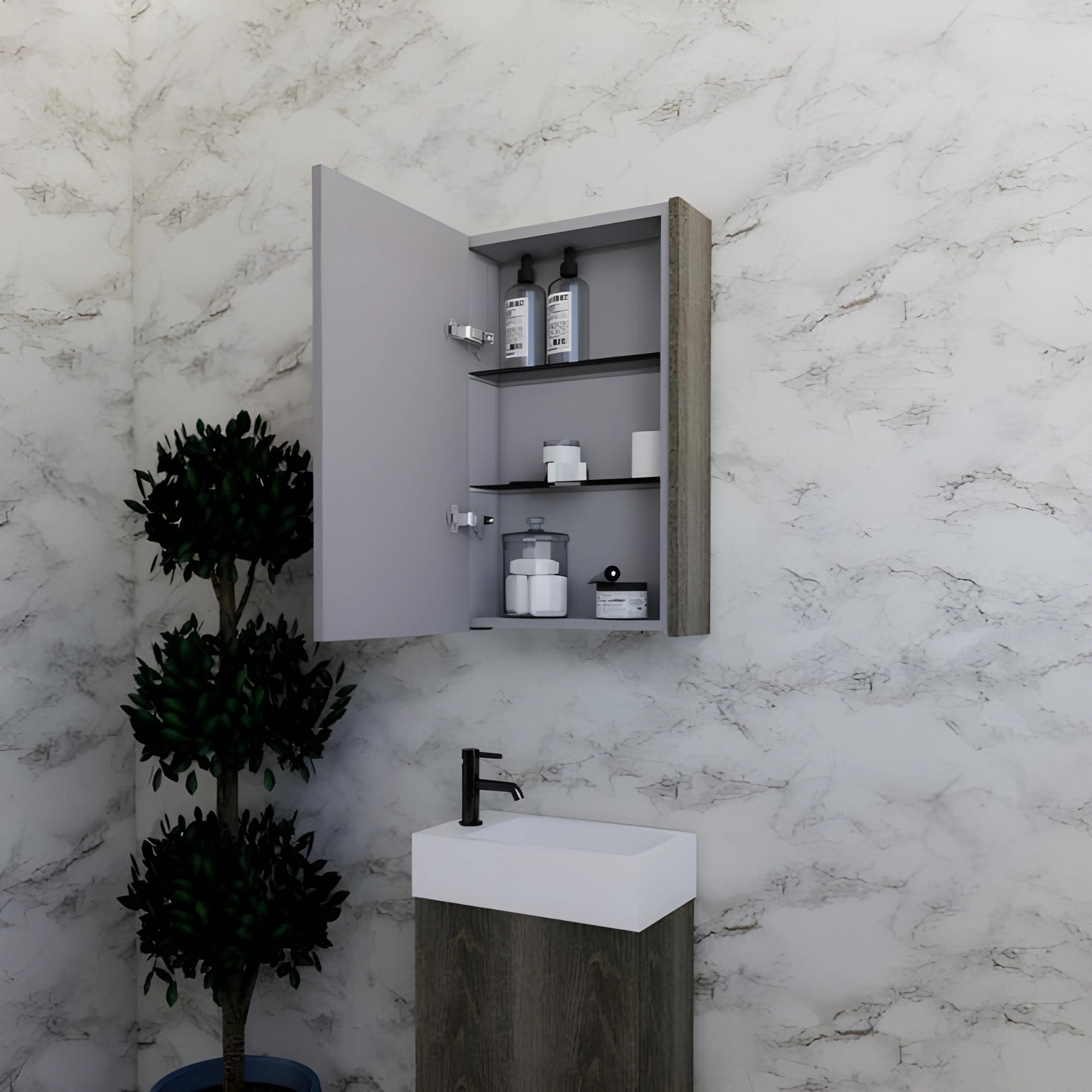 RIVA GENEVA DARK OAK MIRROR SHAVING CABINET 450X720MM