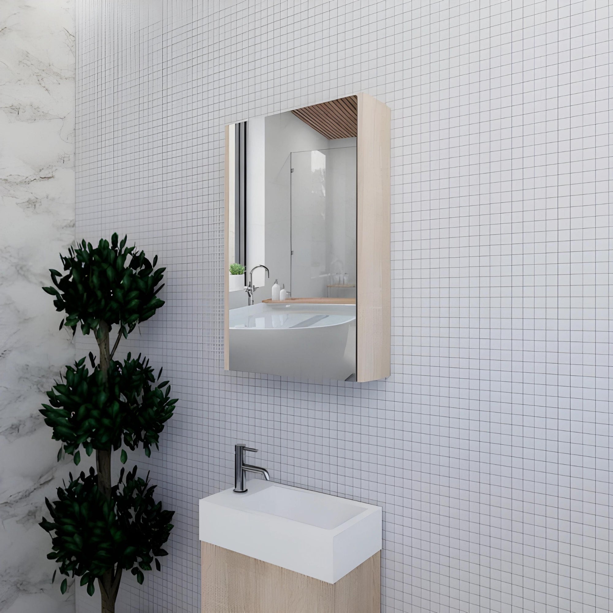 RIVA GENEVA LIGHT OAK MIRROR SHAVING CABINET 450X720MM
